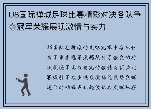 U8国际禅城足球比赛精彩对决各队争夺冠军荣耀展现激情与实力