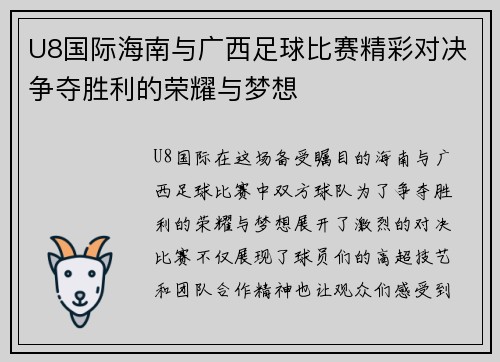 U8国际海南与广西足球比赛精彩对决争夺胜利的荣耀与梦想