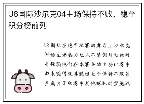 U8国际沙尔克04主场保持不败，稳坐积分榜前列